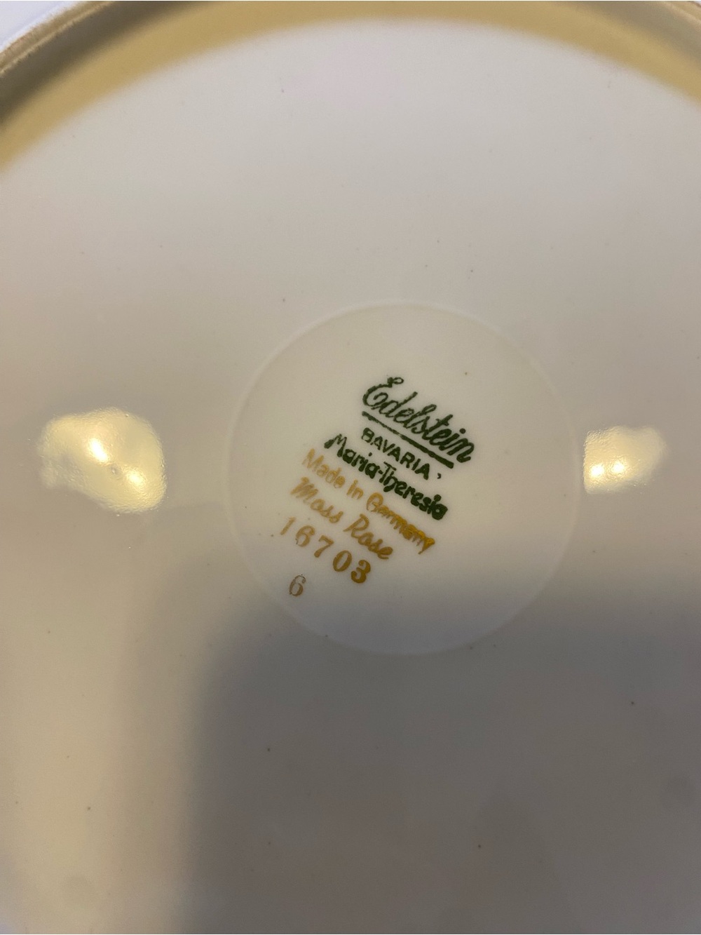 EDELSTEIN MARIA THERESIA MOSS ROSE Set Of 6 Dinner Plates SCALLOP~GOLD TRIM - Picture 4 of 5